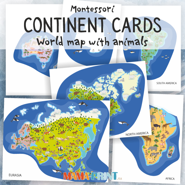 World map with animals for kids