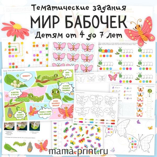 Задания на тему Бабочки детям от 4 до 7 лет